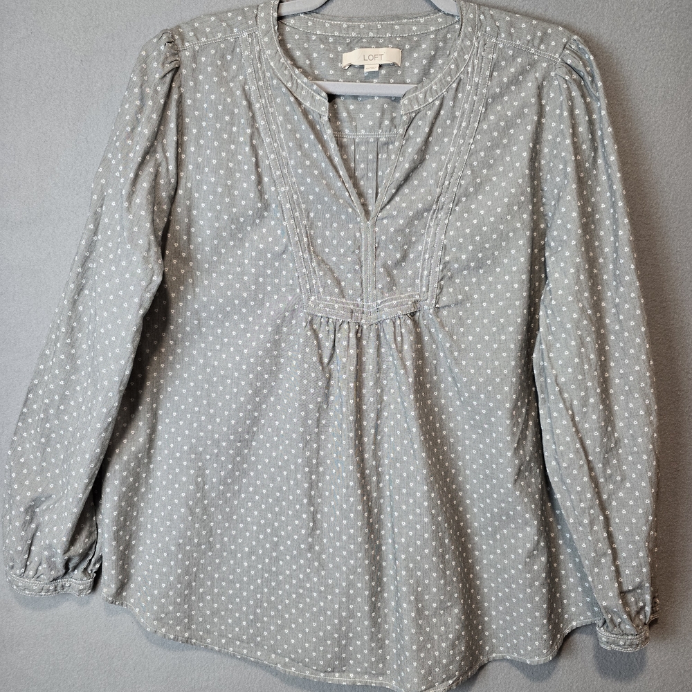 LOFT Gray & White Cotton Women's Top XXL